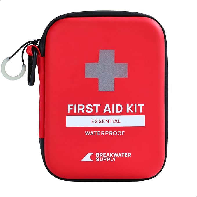 Breakwater Supply™ First Aid Kit for Car, Home, Office, Travel, Dorm, Businesses, 101 Piece HSA FSA Household & AirBNB Essentials Medical Kit & Emergency Supplies with Ice Pack + Waterproof Case Red-StrideForce Fitness