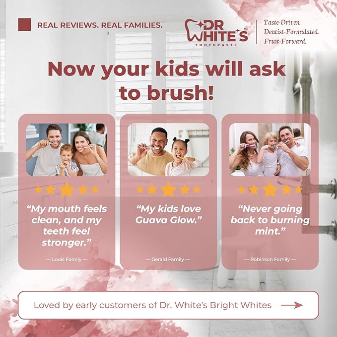 Dr. White’s Fluoride-Free nHA Toothpaste; Dentist-Formulated, Nano Hydroxyapatite + Xylitol, Sensitivity Relief Complex™, Mint-Free, Enamel Safe, Swallow-Safe (3.5 Oz, Cherry Bloom)