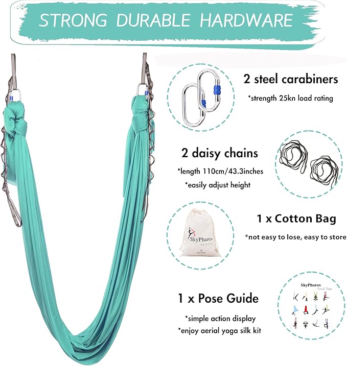 5.5 Yards Aerial Silks Yoga Swing Set - Aerial Yoga Hammock Kit Anti-Gravity Flying for Fitness, Low/Non Stretch Nylon Tricot Fabric Hardware Included for Dance-StrideForce Fitness