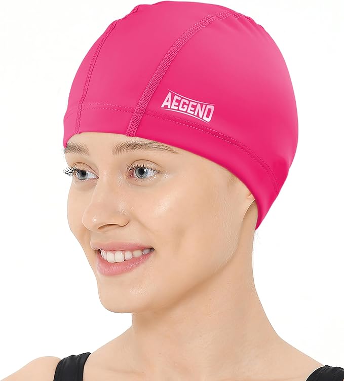 Aegend Fabric Swim Cap, Silicone Waterproof Layer - Breathable Cloth Swimming Cap, Keep Hair Dry with Hight Elasticity for Youth(8-16) Adult, 2 Sizes to Choose-StrideForce Fitness