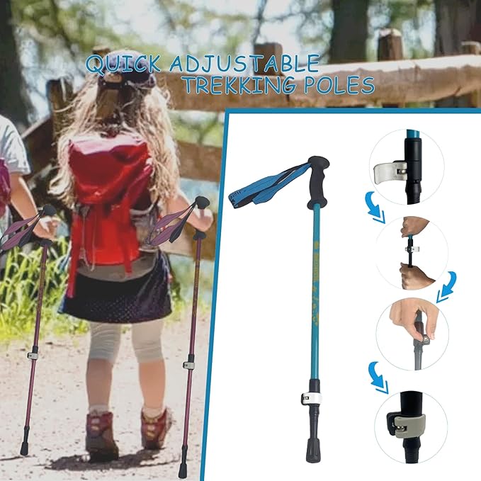 Kids Hiking Poles, 2PCS Todder Collapsible Trekking Poles for Hiking, Ski, Outdoor Activities, Todder Hiking Essentials for Boys and Girls, Blue, Pink Available-StrideForce Fitness