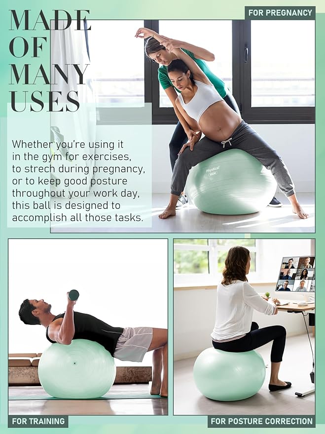 Yoga Ball for Exercise, Pilates Set, 4 Sizes Fitness Ball for Workout, Birthing, Pregnancy, Physical Therapy- Pump Included-StrideForce Fitness