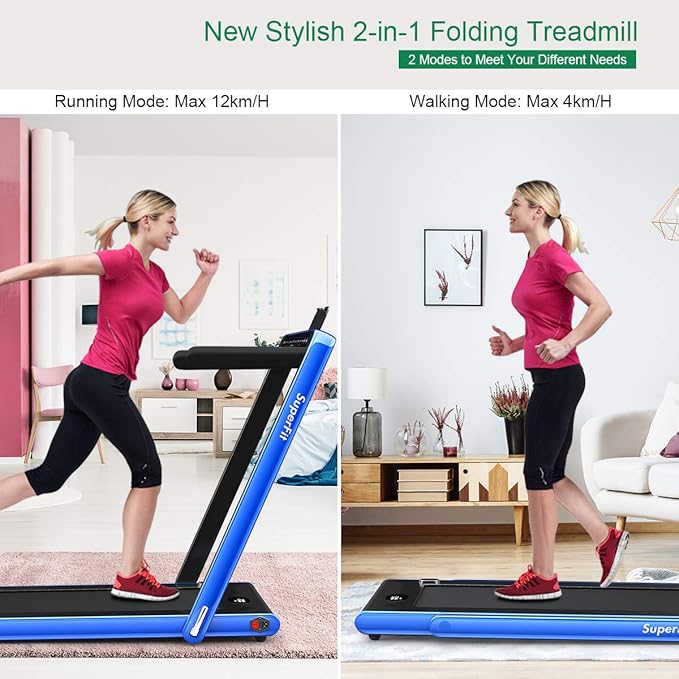 GYMAX Walking Pad, 2.25HP Dual Display Foldable Treadmill for Home with Remote/Smart App Control, Portable Compact Treadmill for Office Under Desk, Folding Running Machine for Small Spaces-StrideForce Fitness