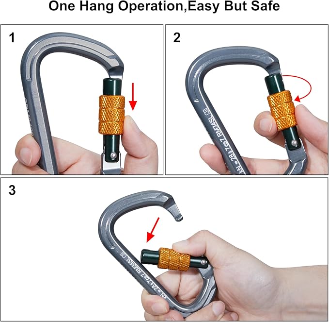 SOB Auto Locking Climbing Carabiner Clips,Heavy Duty Asymmetrical Carabiner Connector Used for Rappelling Gear Rescue Outdoor Projects Dog Leash-StrideForce Fitness