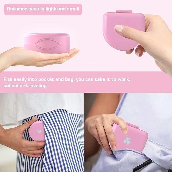 Retainer Case Denture Case: BVN Orthodontic Dental Case, Slim Braces Case, Mouth Guard Case, Denture Box, Teeth Aligner Case, Night Guard Case Container Storage Holder Pink