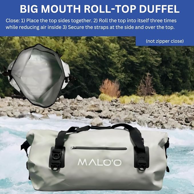 Malo'o Waterproof Dry Bag Duffel 40L/60L/100L, Roll Top Duffel Keeps Gear Dry for Kayaking, Rafting, Boating, Swimming, Camping, Hiking, Beach, Fishing - Internal & External Pockets and Molle Loops-StrideForce Fitness