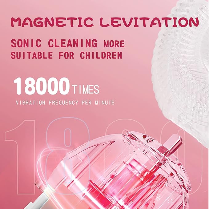 Kids U Shaped Electric Toothbrush with 4 Brush Heads, Sonic Toothbrush Kids with 5 Modes, Cartoon Dinosaur 360-Degree Cleaning IPX7 Waterproof Design (6-12 Age (Pink))