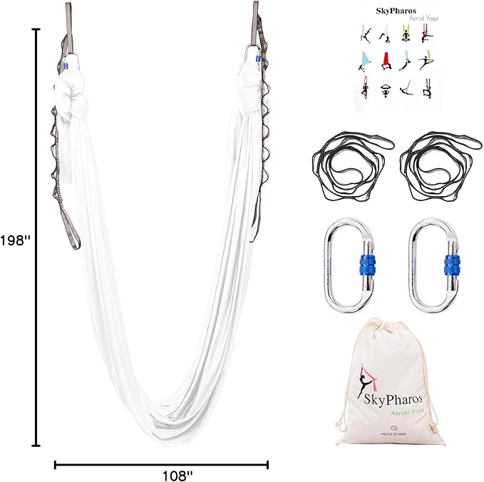 5.5 Yards Aerial Silks Yoga Swing Set - Aerial Yoga Hammock Kit Anti-Gravity Flying for Fitness, Low/Non Stretch Nylon Tricot Fabric Hardware Included for Dance-StrideForce Fitness