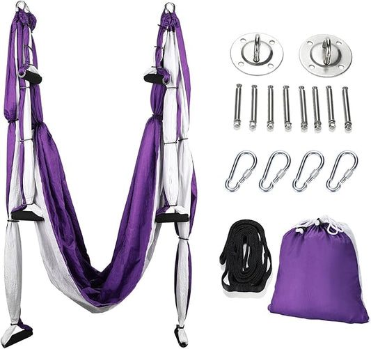 ZELUS Aerial Yoga Swing Sling Strong Yoga Hammock Kit Set Trapeze Inversion Equipment Include 2 Extensions Straps and Ceiling Mounting Kit-StrideForce Fitness
