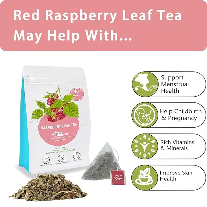 Samcci - Raspberry Leaf Tea Bag, 40 Teabags - Natural Pregnancy Tea - Pure Red Raspberry Leaf Herbal Tea - Help Childbirth & Support Menstrual - Non-GMO - Caffeine-free-StrideForce Fitness