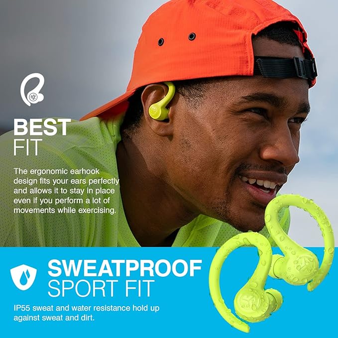 JLab Go Air Sport True Wireless Earbuds, Yellow, Featuring C3 Clear Calling, Secure Earhook Sport Design, 35+ Hour Bluetooth Playtime, and 3 EQ Sound Settings-StrideForce Fitness