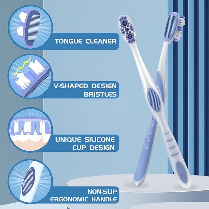Medium Toothbrushes for Adults | Medium Bristles Toothbrush with Tongue Scraper & Ergonomic Handle, Travel Toothbrushes BPA-Free, Adult Toothbrush Pack, Assorted Colors, Pack of 6
