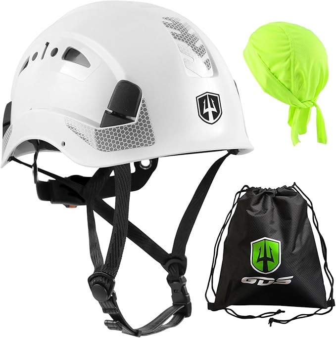 GREEN DEVIL Safety Helmet Hard Hat with Chin Strap Vented Lightweight Adjustable Hardhat for Men Women with Hi-Viz Design Ideal for Tree Climbing Work at Height-StrideForce Fitness