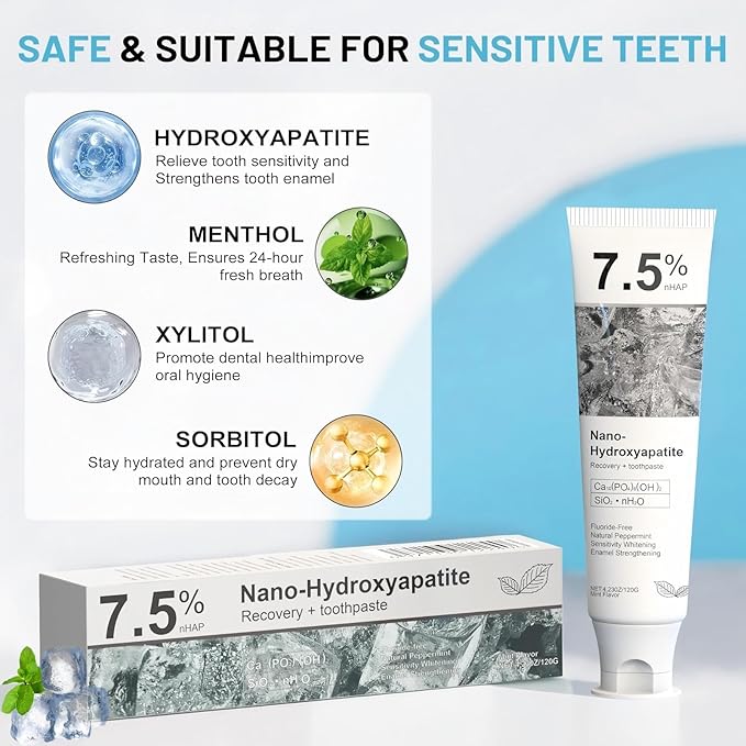 7.5% Hydroxyapatite Toothpaste, 7.5% Hydroxyapatite Toothpaste for Advanced Enamel Protection, Appropriate for Sensitive Teeth, Gentle and Effective Formula, Fresh Mint (1)