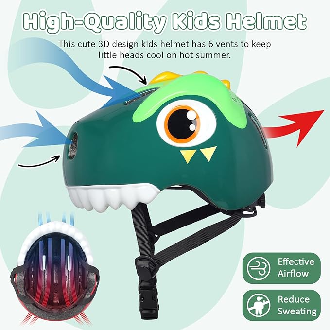 Dinosaur Bike Helmet for 1-3-5-8 Toddler Baby Kids, Lightweight Bicycle Helmet for Cycling Skateboard Roller Skate & Multi-Sports,2 Sizes for Boys and Girls-StrideForce Fitness