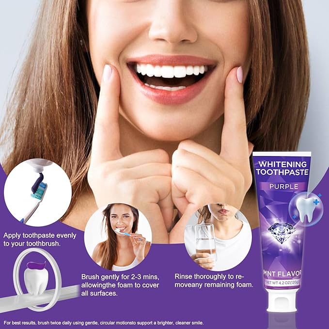 Purple Toothpaste for Teeth Whitening, Teeth Whitening Toothpaste, Tooth Stain Removal, Tooth Stain Removal Colour Corrector