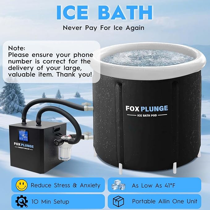 FOXPLUNGE Cold Plunge Chiller 1/2HP - 132 Gallons Water Chiller for Ice Bath Tubs with 2 Water Pumps, Filter & Hose, Remote Control, Quiet Cooling System for Home Muscle Recovery Use-StrideForce Fitness