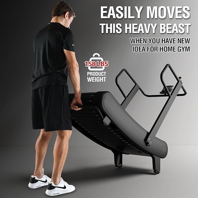 Mikolo Curved Manual Treadmill, Non Electric Treadmill with 8 Resistance Levels, LCD Digital Monitor Shock Absorption, Multi-Grip Adjustable Handrails, Non-Slip Belt-StrideForce Fitness