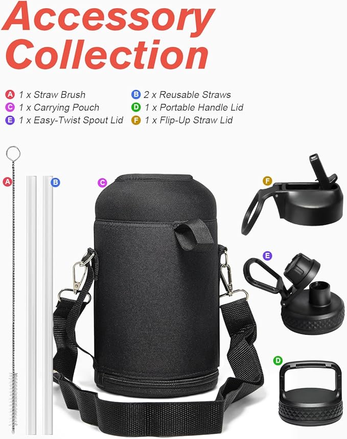 Half Gallon Water Bottle Insulated with Straw & 3 Lids, Coolflask 64 oz Water Jug Large Metal Stainless Steel Wide Mouth for Sports, Gym or Office, Non-BPA Keep Cold 48H Hot 24H, Ombre Wine/Navy-StrideForce Fitness