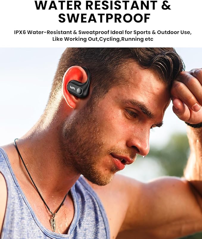 Open Ear Headphones,Bluetooth 5.3 Air Conduction Headphones ,Comfortable for Long Wear ,Powerful Bass,AI Clear Calls,30H Playback,IPX6 Light Weight Open Ear Earbuds with Ear-Hook for Workout,Running-StrideForce Fitness
