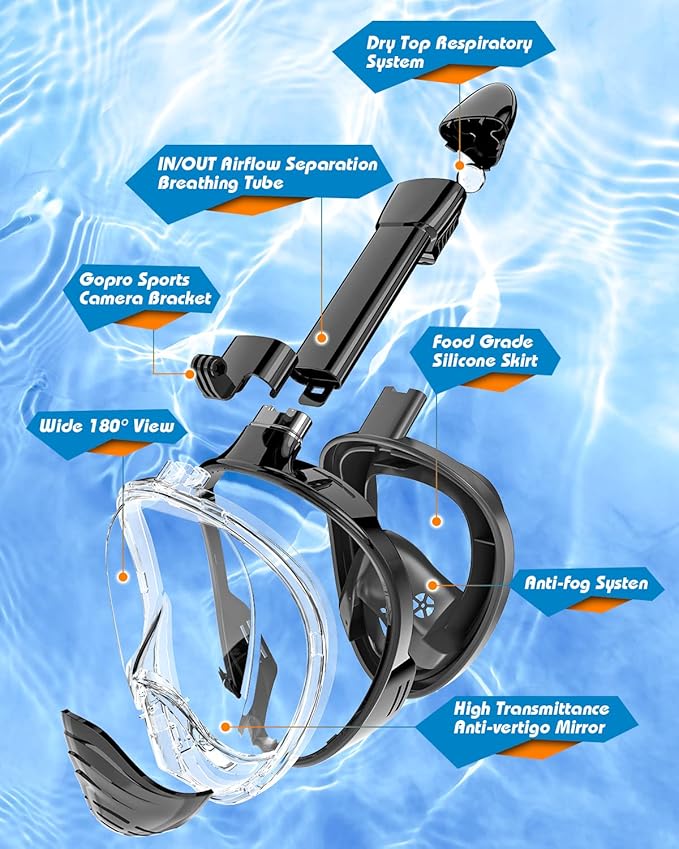 QingSong Full Face Snorkel Mask for Adults, Snorkeling Gear with Camera Mount, 180 Degree Panoramic View Snorkel Set Anti-Fog Anti-Leak-StrideForce Fitness
