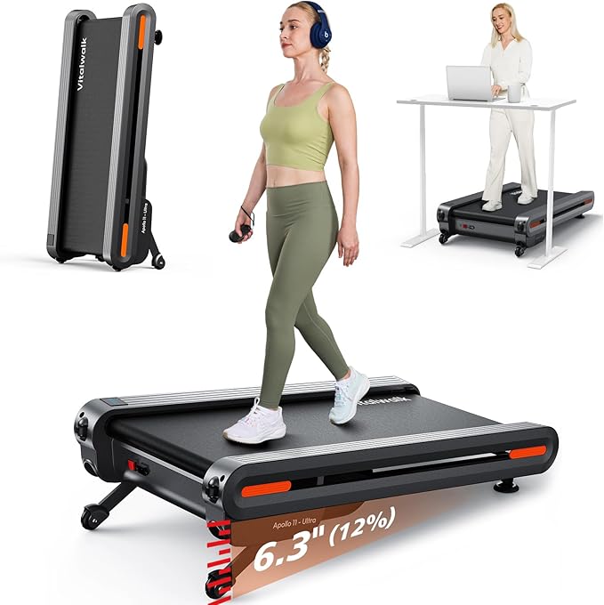 Walking Pad Treadmill with Auto Incline - 18"x43" Wide Full Deck 6 Levels 12% Incline, Portable Under Desk Treadmill for Home Gym Office, 350lbs Capacity, 3.0HP Quiet, Upright Stand Space-Saving, APP-StrideForce Fitness