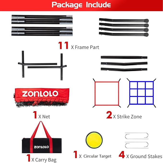 6 x 6 FT Baseball Net with 3 Diffferent Targets, Portable Practice Net for Batting，Hitting，Pitching and Throwing,Compact Package with Small Carrying Bag，Great for Kids-StrideForce Fitness