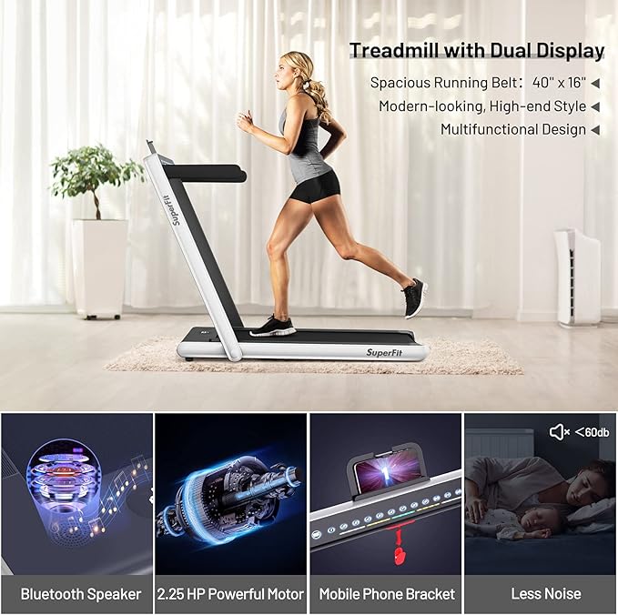 GYMAX Walking Pad, Dual LED Display 2 in 1 Under Desk Treadmill for Home with Remote & Smart App Control, 2.25HP Foldable Portable Treadmill Running Machine for Office Small Space-StrideForce Fitness
