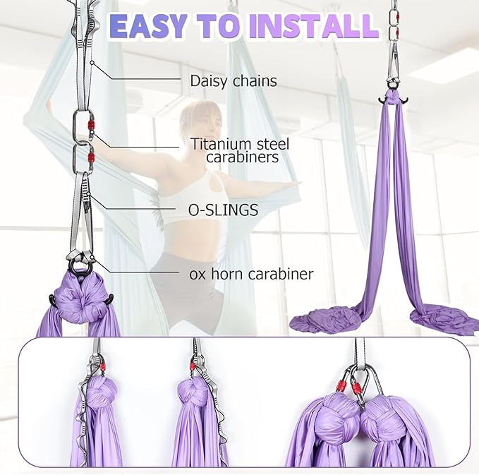 Aerial Silks Kit & Aerial Yoga Hammock - 11Yd Premium Fabric Hardware - Easy Setup for Flying Yoga, Aerial Swing & Fitness - Supports Up to 14ft Rigging-StrideForce Fitness