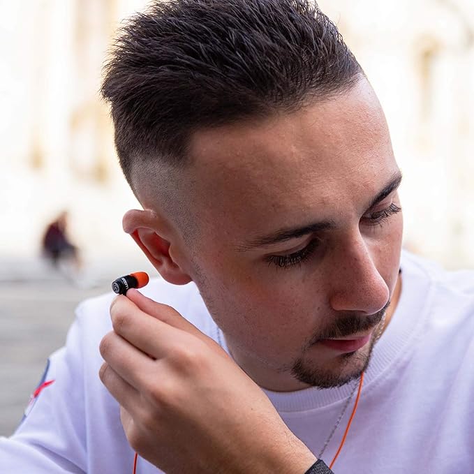 LUDOS Clamor Wired Earbuds in-Ear Headphones, 5 Years Warranty, Earphones with Microphone, Noise Isolating Ear Buds, Memory Foam for iPhone, Samsung, School Students, Kids, Women, Small Ears - Orange-StrideForce Fitness