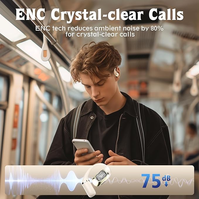 OHAYO Open Ear Headphones,Earbuds with Ergonomic Earhook,Bluetooth Headphones 5.4 with Smart Digital Display,40H Playtime,IPX6 Waterproof,Touch Control Earphones Fit Cycling,Running,Workout(Beige)-StrideForce Fitness