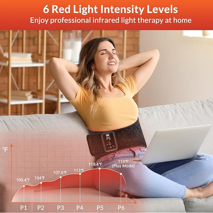 Red Light Therapy Belt, Rechargeable Infrared Light Therapy Device with Massage and Timer, Wearable 660nm&850nm Red Light Therapy Wrap Belt for Body Pain Relief(8.4’‘ * 48’‘）-StrideForce Fitness