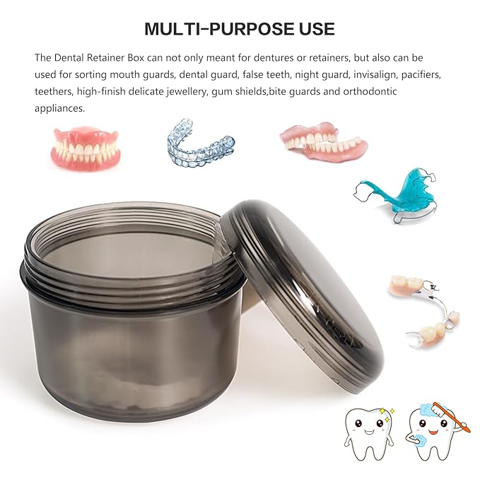 Upgraded Large Denture Bath Box Cup No-Leak Denture case Retainer Cleaning Box Complete Clean Care for Dentures Clear Braces Mouth Guard Night Guard & Retainers (transparent grey)
