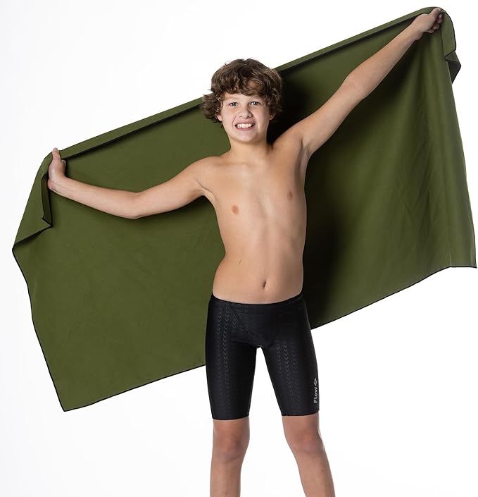 Flow Hydro Sport Towel - Microfiber Quick Dry Swimming Towels for Swim, Pool, Triathlon, and Other Water Sports in Medium, Large, Extra Large, and Hooded Sizes (Army Green, X-Large (72" x 40"))-StrideForce Fitness