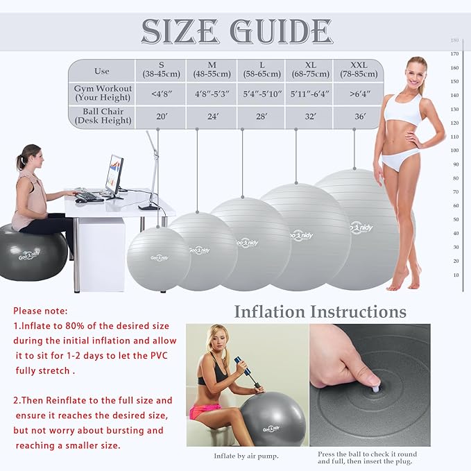 Soft Exercise ball, Anti-Burst Yoga Ball Chair Supports 2200lbs, Workout Equipment w/ Pump for Women Pregnancy, Medicine, Birthing, Physical Therapy, Stability, Excersing, Birth, Swiss, Fitness, Gym-StrideForce Fitness