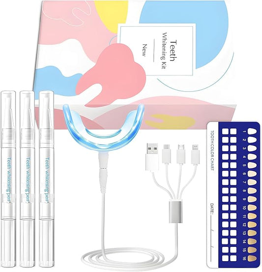 TAWEE Teeth Whitening Kit Safe for Sensitive Teeth & Enamel Wired Tooth whitening Accelerator Light with 16 Blue LED Pure White Teeth Whitener Waterproof