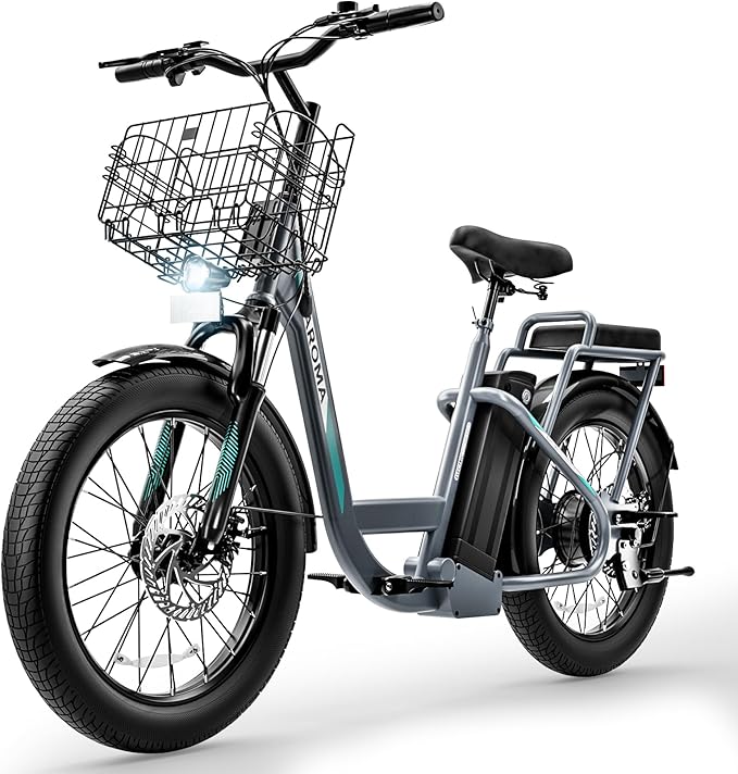 Caroma Electric Scooter with Seat, 48V Removable Battery E-Bike, Up to 30Miles&20MPH, 500/800/1200W Motor, 20" Fat Tire Adult Electric Bicycles for Commuting with Basket-StrideForce Fitness