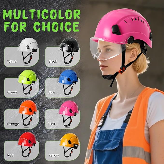 Aolamegs Pink Hard Hats for Women OSHA Approved - ANSI Z89.1 Construction Safety Hard Hat with Clear Visor, Adjustable Vented Cascos De Construccion Work Hardhats, 6 Point Ratcheting Hardhat-StrideForce Fitness