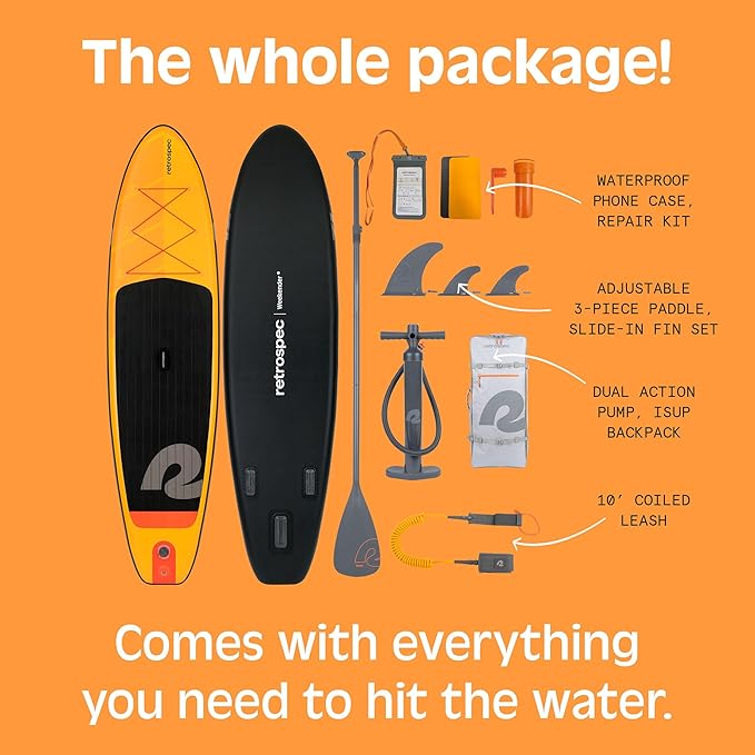 Retrospec Weekender Inflatable Stand Up Paddle Board Includes Paddle, Pump, and Accessories 10’6” Lightweight iSUP, Puncture Resistant Inflatable Paddle Board for Adults-StrideForce Fitness