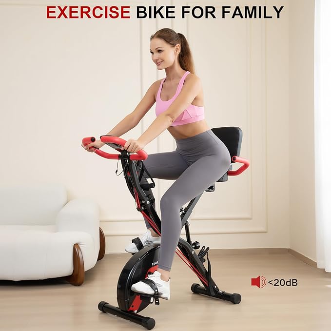 BARWING Stationary Exercise Bike for Home Workout, 5 IN 1 Foldable Indoor Cycling Bike for Seniors, 350LB Capacity, 16-Level Magnetic Resistance, Seat Backrest Adjustments-StrideForce Fitness