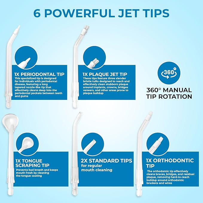 Water Flosser for Braces & Tonsil Stone Remover, 400ml Tank, IPX8 Waterproof, Dental Floss with 6 Tips Including Tongue Scraper, Cordless Water Flossers for Teeth, Bad Breath Treatment for Adults