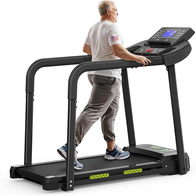 FYC Walking Treadmill for Seniors with Extended Handrails & Deck, Composite Shock-Absorbing Treadmill for Seniors, Optional APP Control, 300 LBS Capacity-StrideForce Fitness