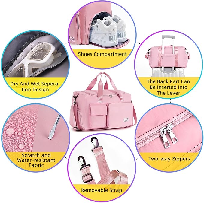 FIORETTO Women's Gym Duffle Bag with Shoes Compartment, 37L Capacity, Ideal for Travel, Gym, Sports, Duffel, Weekender-StrideForce Fitness