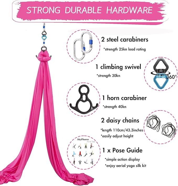 Aerial Silks Yoga Swing Set - 9/11 Yards Aerial Yoga Hammock Kit Anti-Gravity Flying for Fitness, Low/Non Stretch Nylon Tricot Fabric Hardware Included for Dance-StrideForce Fitness