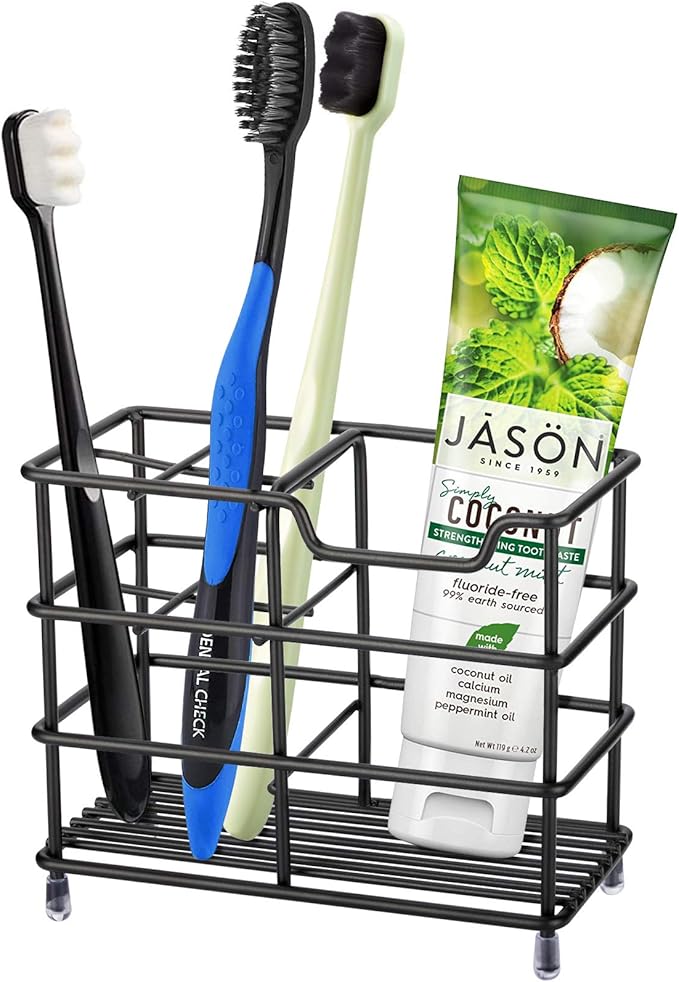 Urbanstrive 304 Stainless Steel Bathroom Toothbrush Holder Toothpaste Holder Stand Bathroom Accessories Organizer (Black, Small)