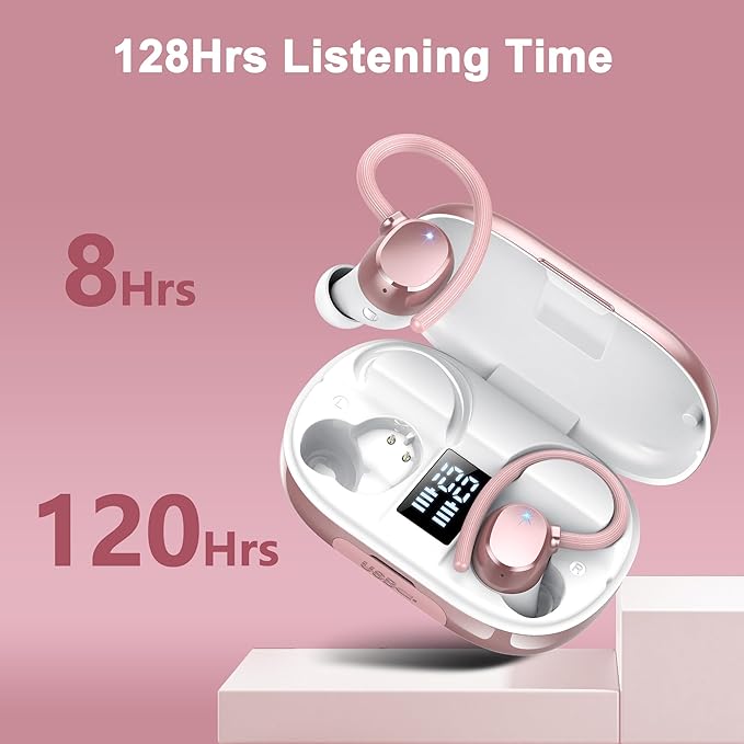 Ear Buds Wireless Bluetooth Earbuds Sport 2025 New Bluetooth 5.3 Headphones with LED Display 128H Playtime Powerful Bass Over Ear Earphones with Earhooks IP7 Waterproof for Gym/Running/Workout-StrideForce Fitness