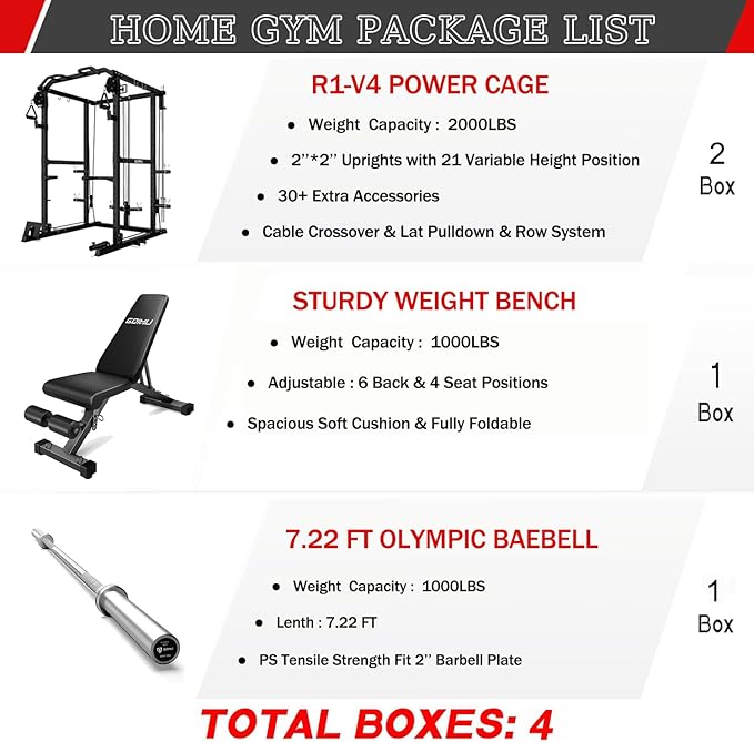 R1-V4 Power Cage Rack, 2000LB Squat Rack with Cable Crossover System, Multi-Function Weight Cage, Home Gym Workout Machine with More Training Attachments-StrideForce Fitness