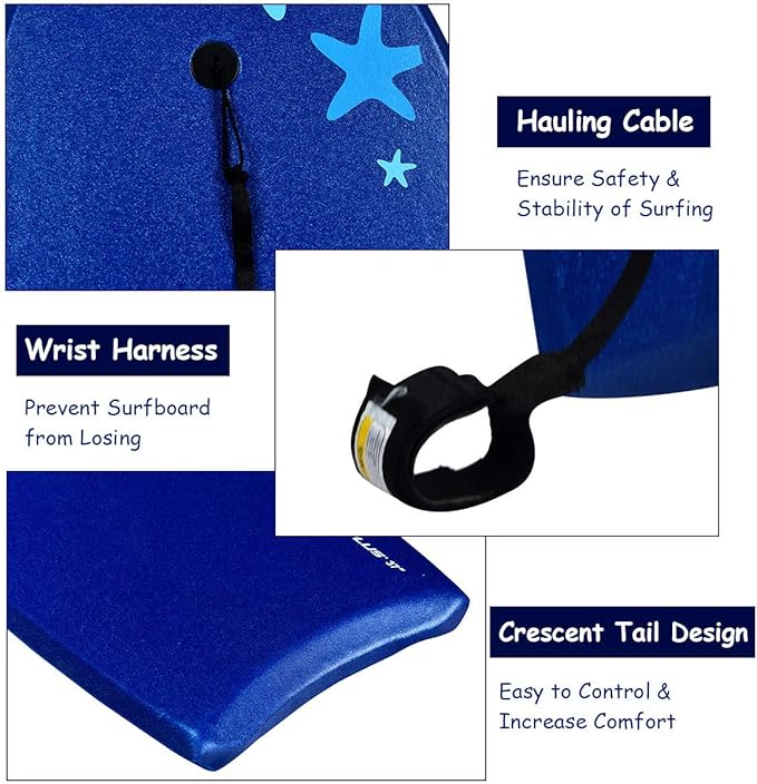 Goplus 41''/37''/33'' Lightweight Body Board for Beach, Surf Board with EPS Core, XPE Deck, HDPE Slick Bottom, Wrist Leash, Bodyboard for Kids Adults Surfing-StrideForce Fitness
