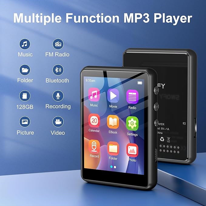 128GB MP3 Player with Bluetooth 5.3 Black, SWOFY M4 Music Player with 2.4" Touch Screen, HD Speaker FM Radio, Recording Support up 128GB-StrideForce Fitness