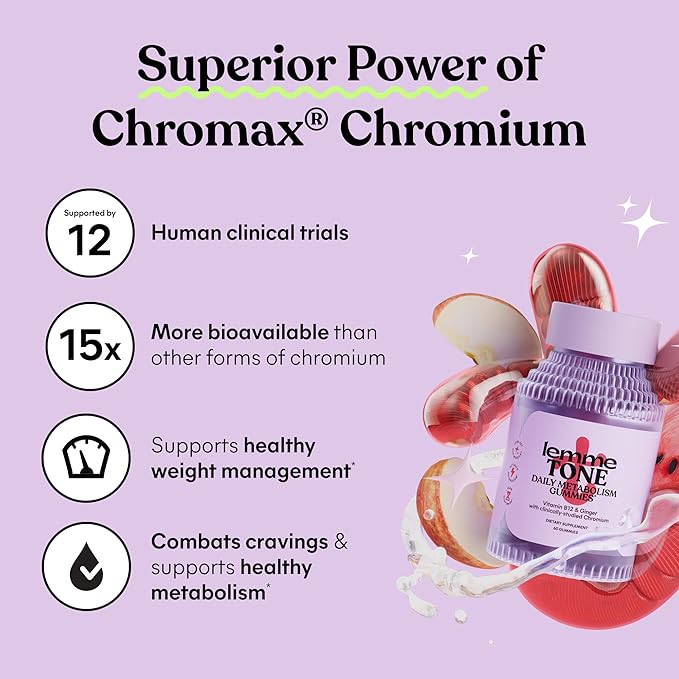 Lemme Tone Metabolism Gummies, Apple Cider Vinegar, Clinically Studied Chromium, B12, Ginger, Promote Lean Body Mass, Watermelon Apple Flavor (30 Day Supply)-StrideForce Fitness